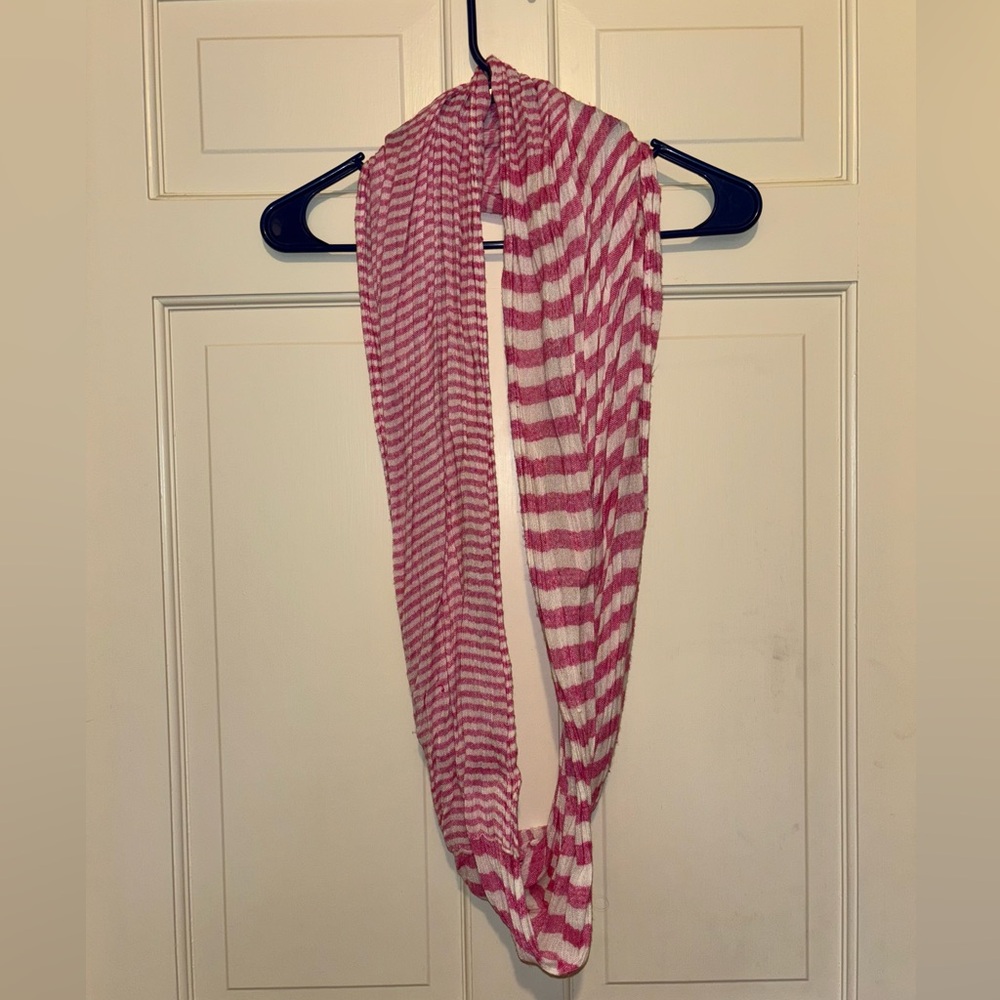 Pink White Striped Scarf infinity neck warm gifts travel party fall girly cute - Picture 2 of 6